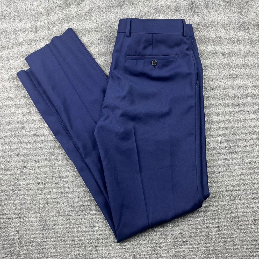 Zanetti Porto Suit Blue Wool Dress Pants Men 36R Lanificio Di Biella Unhemmed